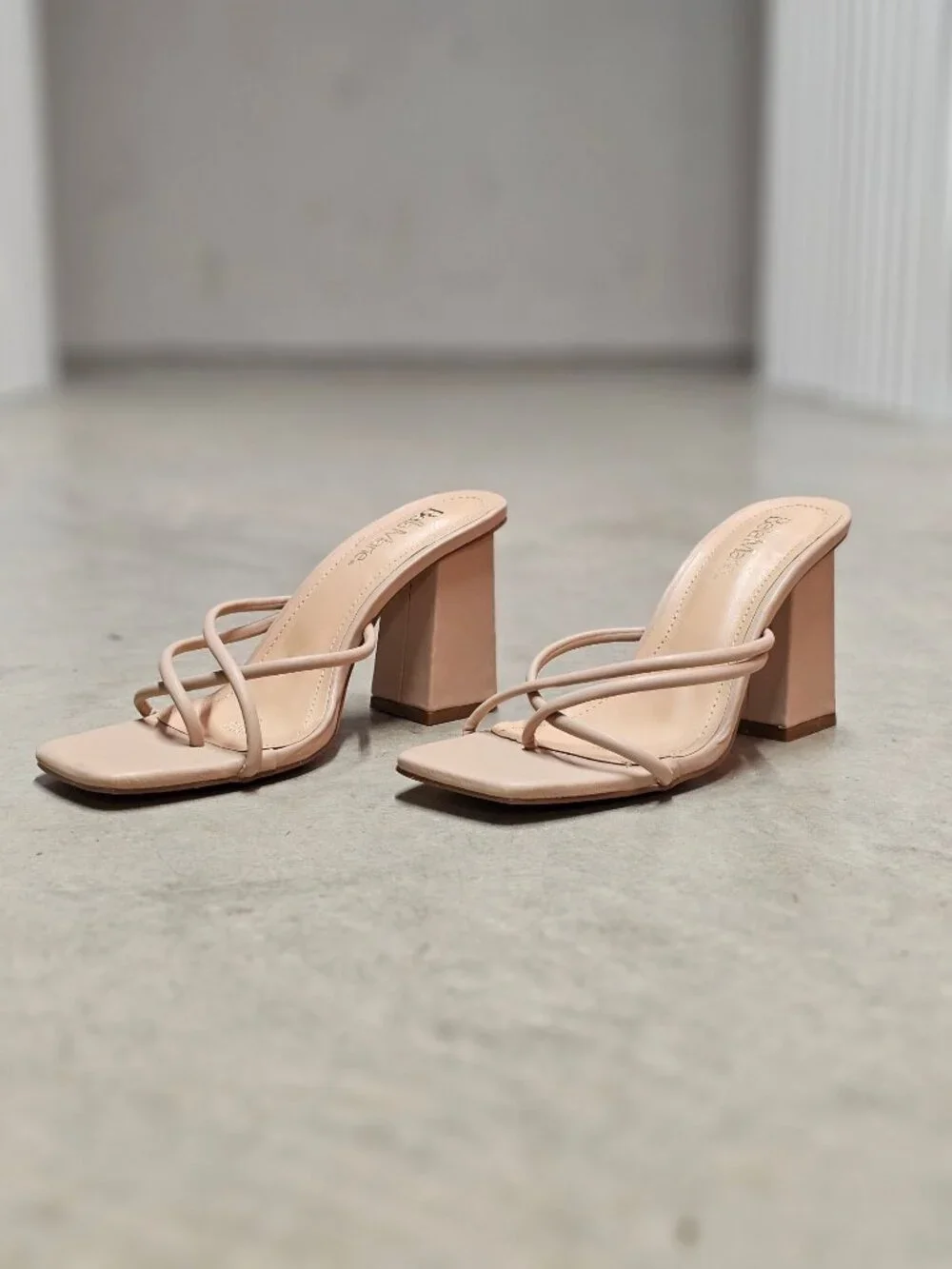 Strappy Nude Block Heel Sandals For Women Square Toe Slip-On Design